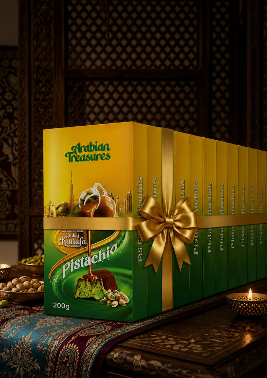 Arabian Treasures Pistachio Kunafa Chocolate – 10 x 200g Pack (Promo Offer)